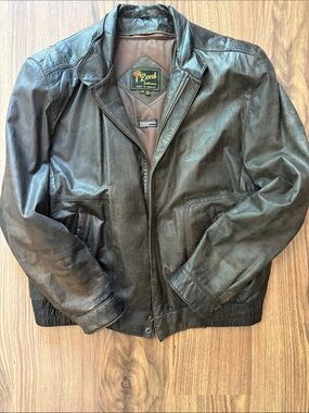 Dark Brown Leather Bomber Jacket - Men
